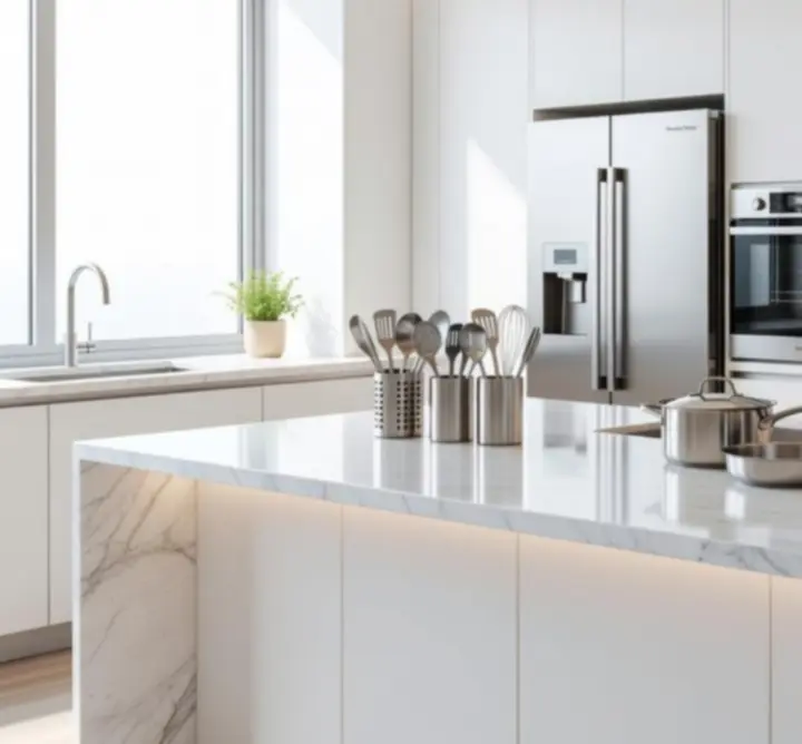Nowoczesne akcesoria kuchenne w jasnej, eleganckiej kuchni