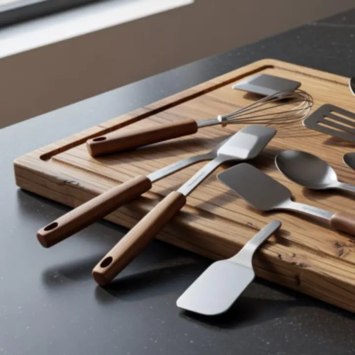 Wyróżnione przybory kuchenne zaprezentowane na estetycznym tle
