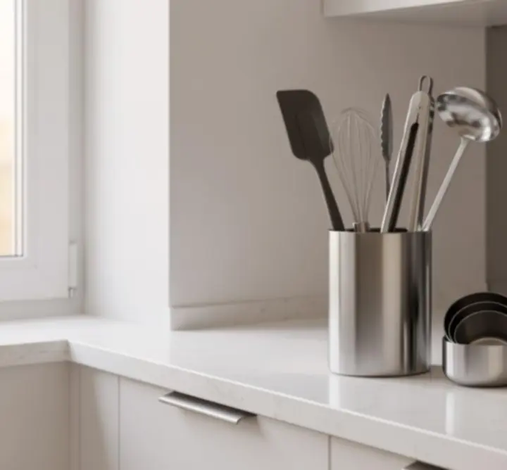 Zestaw akcesoriów kuchennych ułożonych na blacie