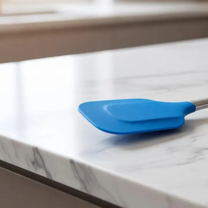 Silikonowa łopatka do gotowania na tle marmurowego blatu